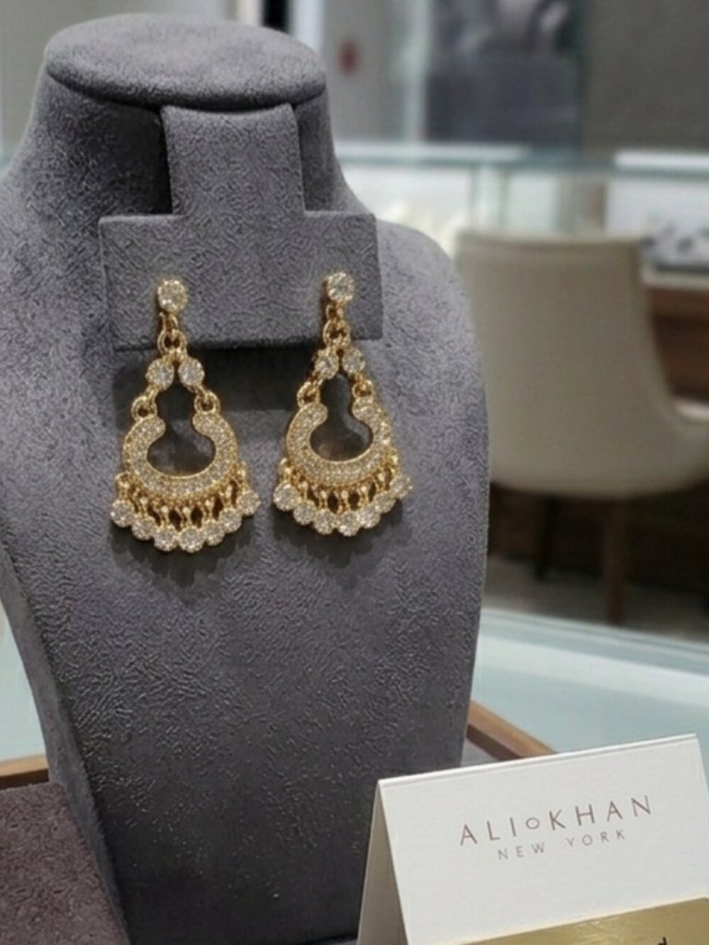 Ali Khan gold tone sparkling rhinestones chandelier earring